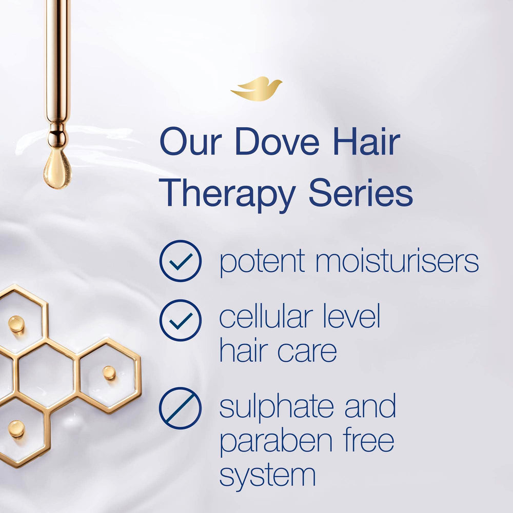 Dove Hair Therapy packaging box image shows the product lineup and branding.