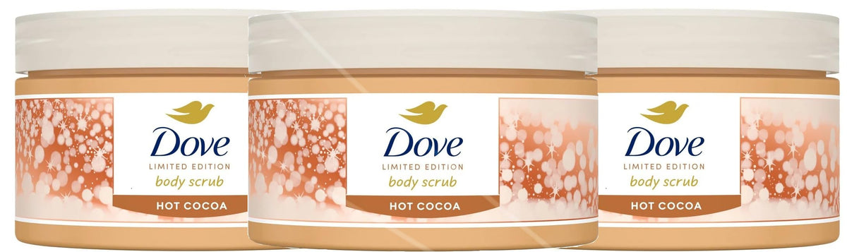 Dove Hot Cocoa Body Scrub pack image shows creamy exfoliant for smoother skin