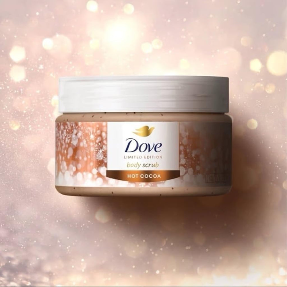 Dove Hot Cocoa Body Scrub image highlights limited edition pack ideal for gifting