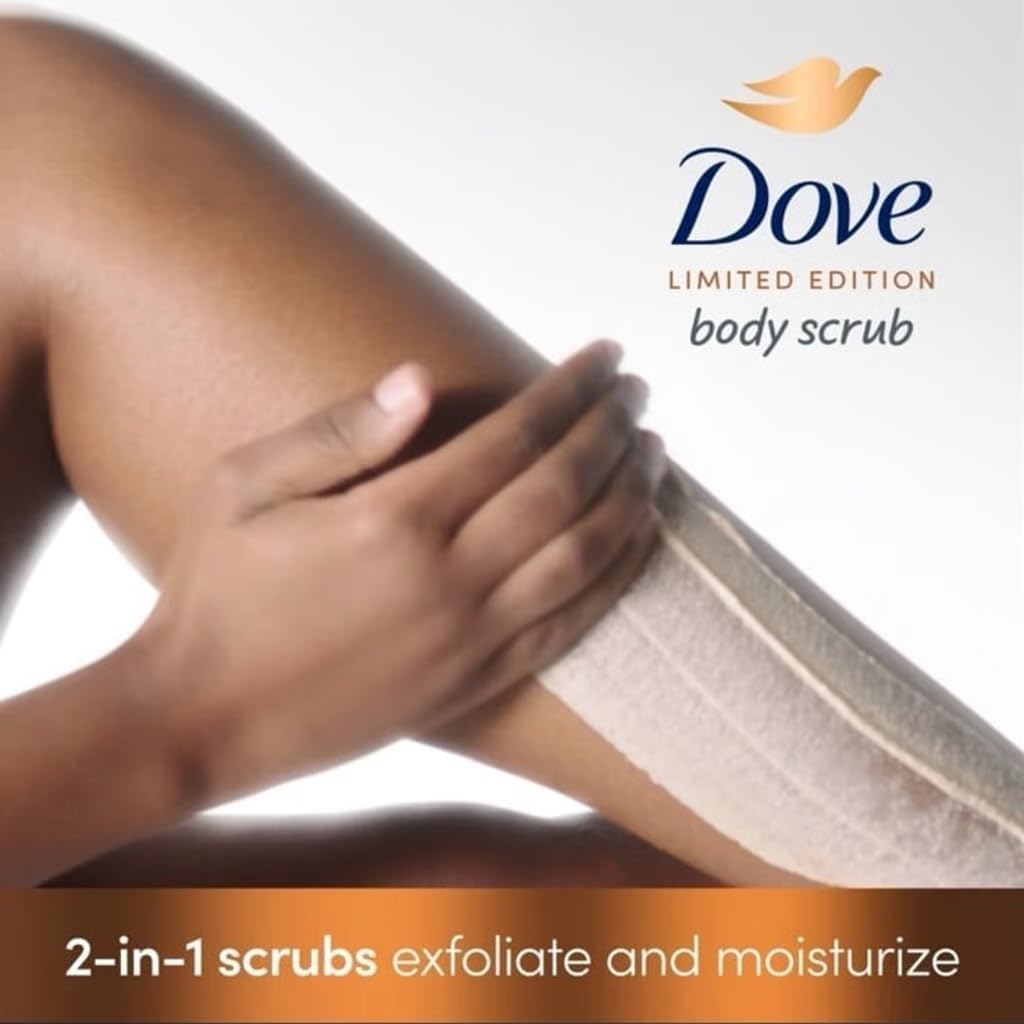Dove Hot Cocoa Body Scrub image features gentle hydration with cocoa-inspired aroma