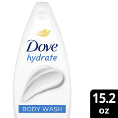 Dove Hydrate Body Wash lathering on skin for creamy nourishment during cleanse.