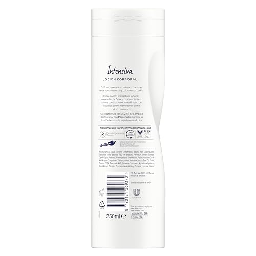 Dove Intense Nourishment ingredient panel highlights natural nutrients and essential oils.