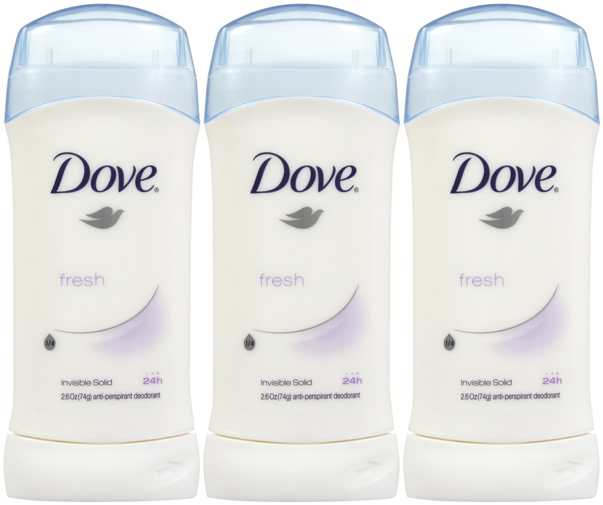 Dove Invisible Solid Deodorant Fresh 2.6 oz stick offers long-lasting protection.