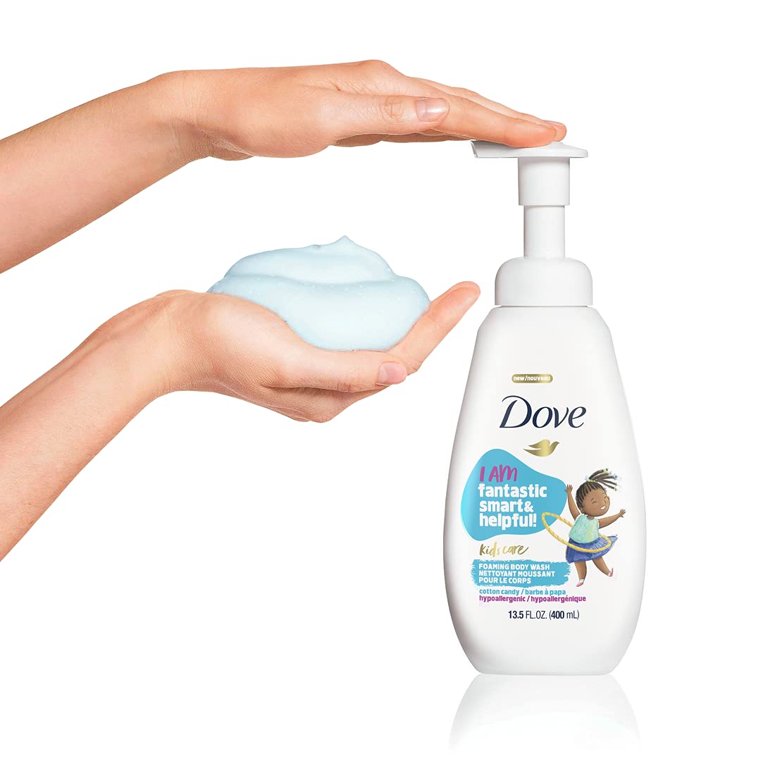 Dove Kids Care hypoallergenic bottle emphasizes skin-natural nutrients for sensitive skin