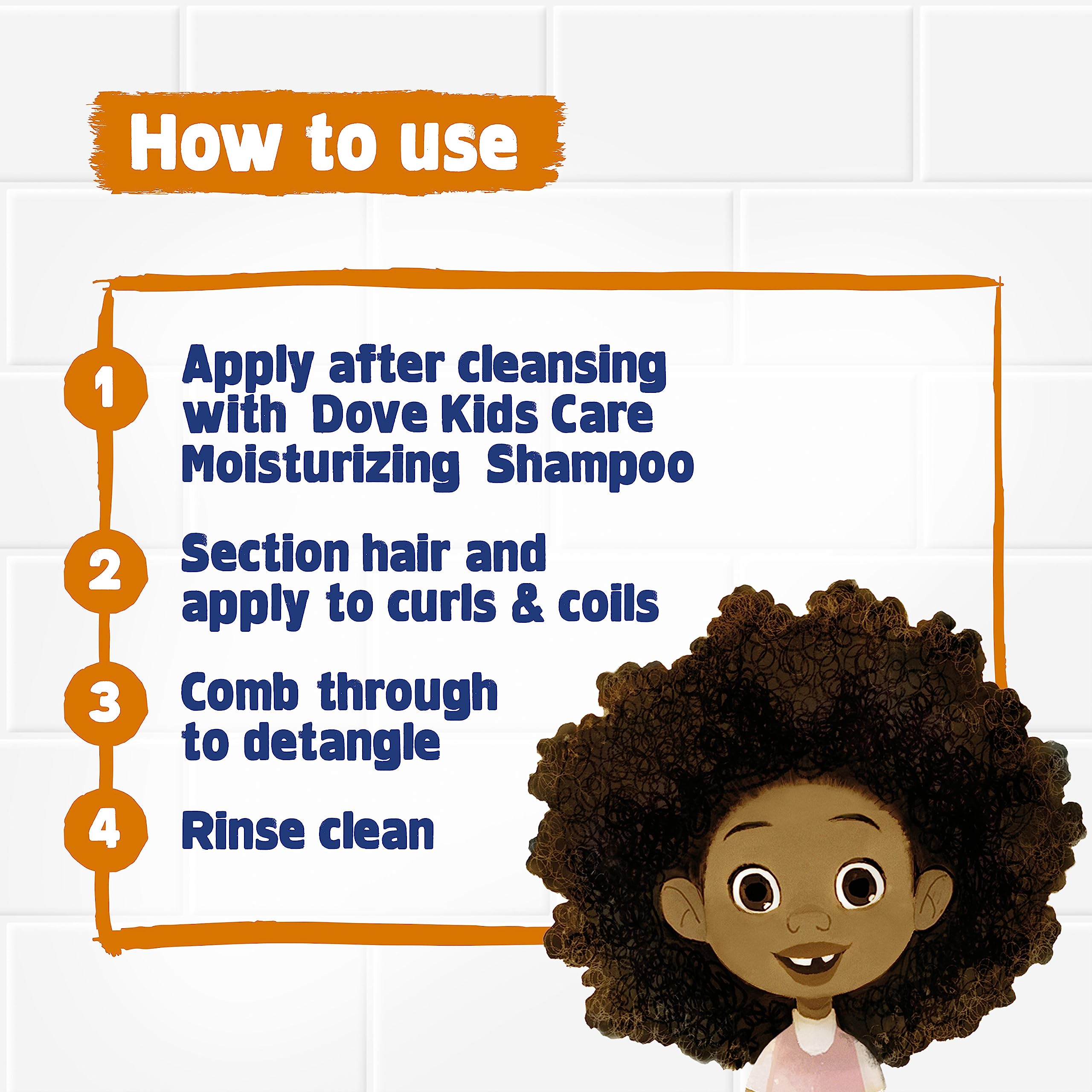 Dove Kids Hair Love application scene with gentle lather and soft foam.