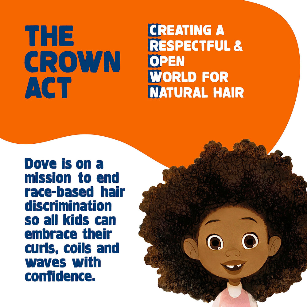 Dove Kids Hair Love detangler spray bottle provides tear-free detangling during bath.