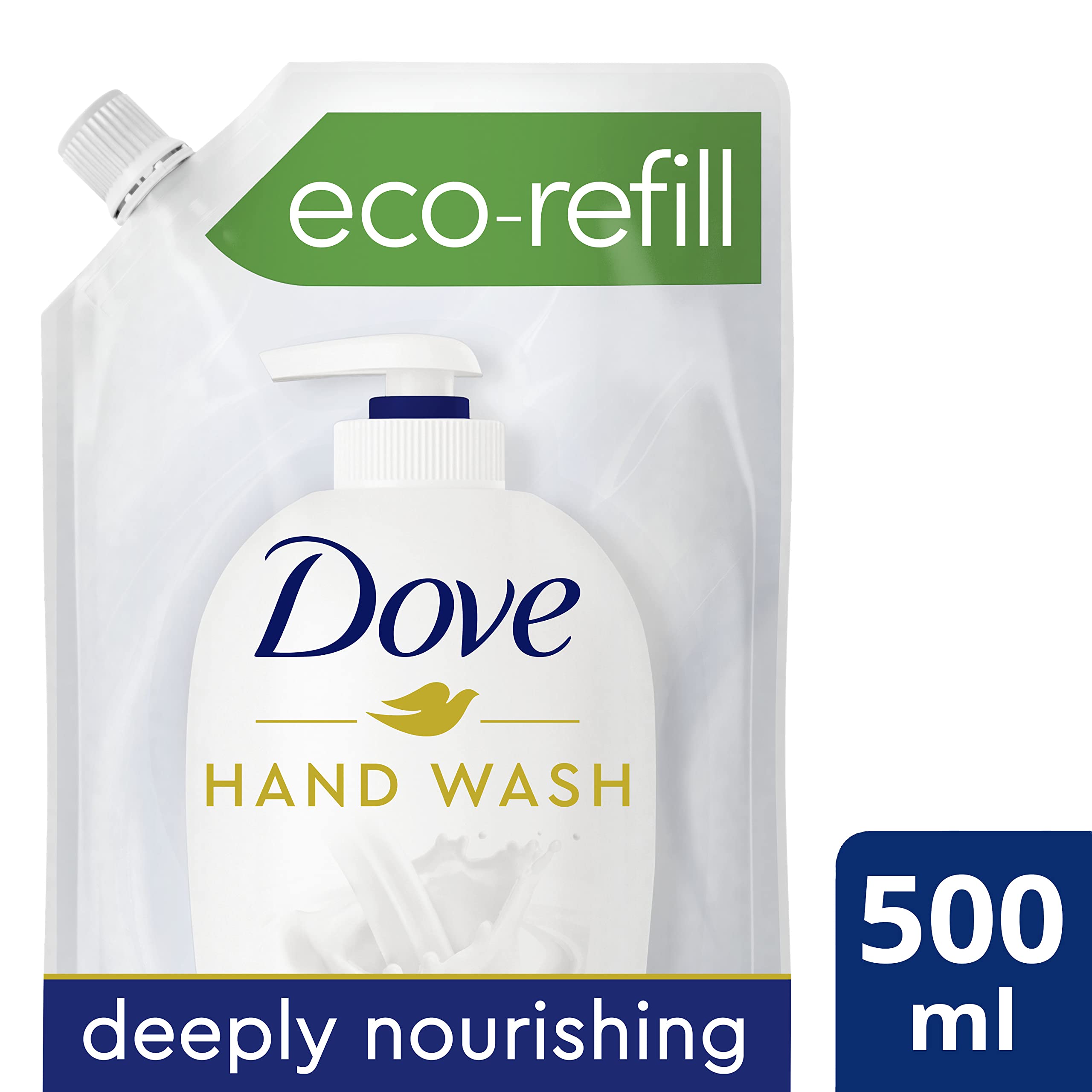 Dove liquid hand wash refill pump shot demonstrates easy, mess-free refills.