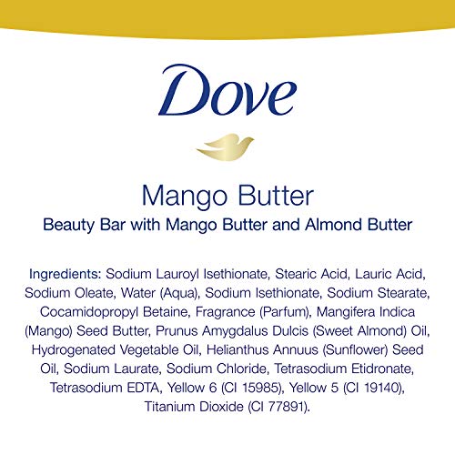Dove Mango Butter Beauty Bar biodegradable-soap shot emphasizes gentle environmental footprint.