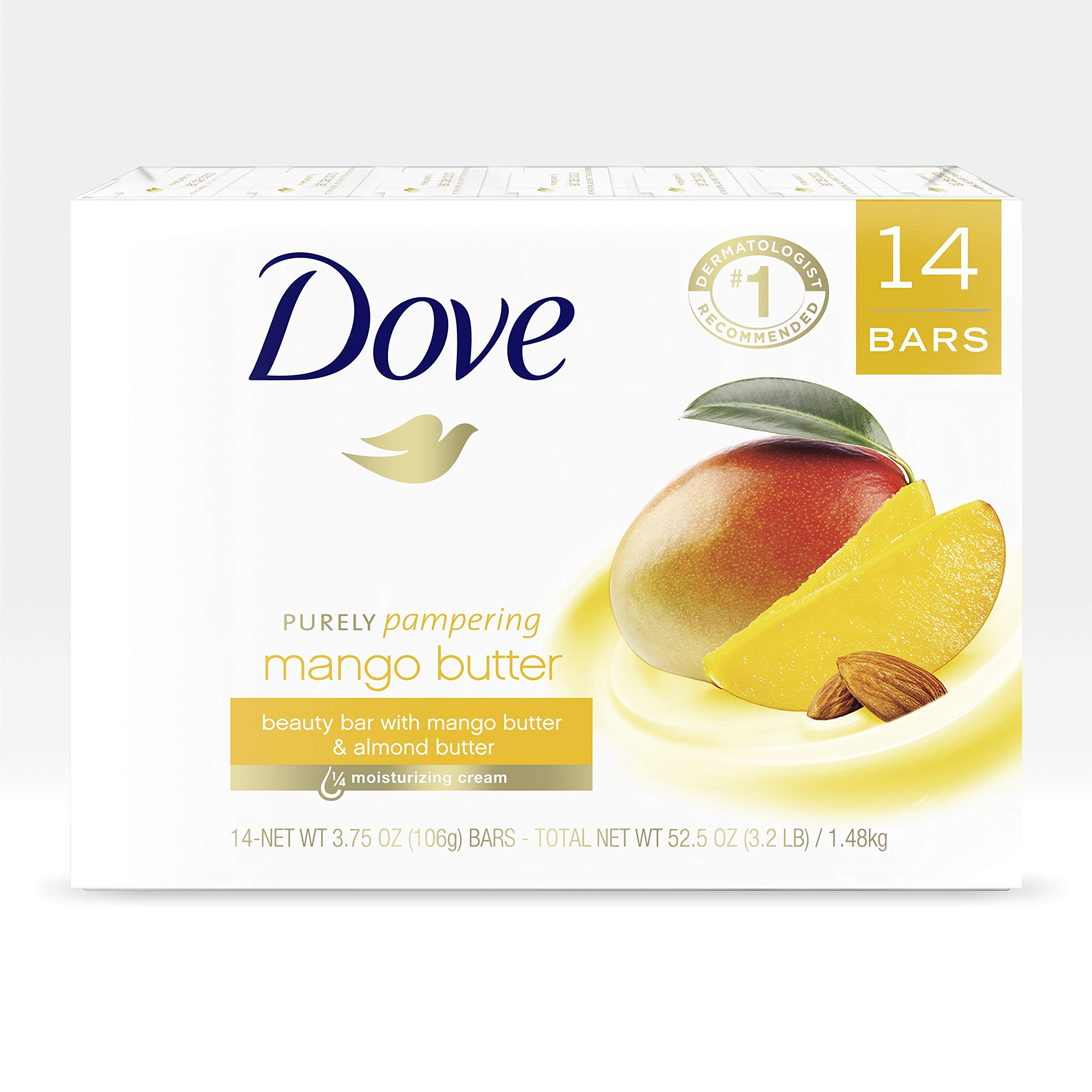 Dove Mango Butter Beauty Bar pampered-shower close-up with rich lather and moisture boost.