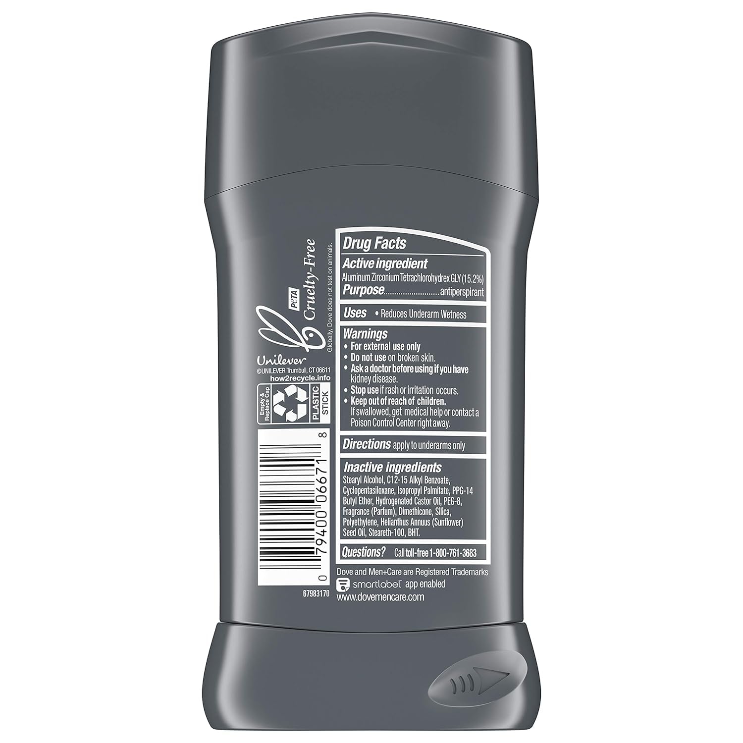 Dove Men+Care antiperspirant texture shows cream-based formula for skin comfort.