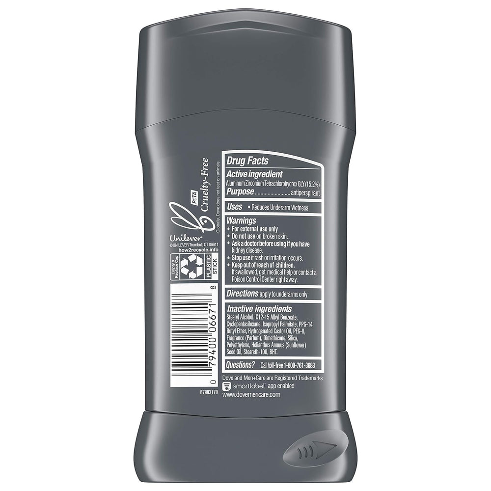 Dove Men+Care antiperspirant texture shows cream-based formula for skin comfort.