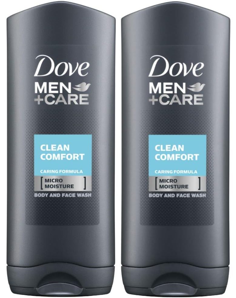Dove Men Care 2-pack bottle front view for refreshing body and face wash.