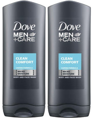 Dove Men Care 2-pack bottle front view for refreshing body and face wash.