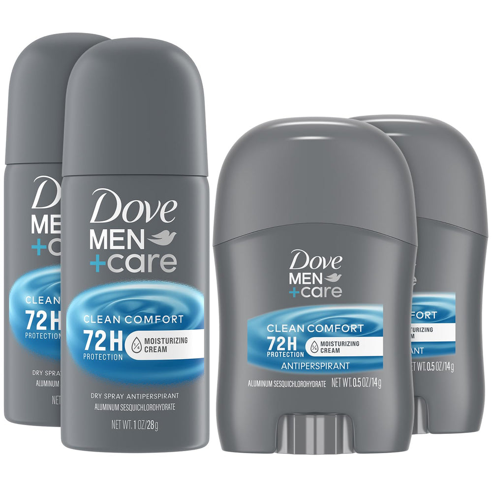 Conjunto Dove Men+Care para viaje con desodorante antitranspirante compacto.