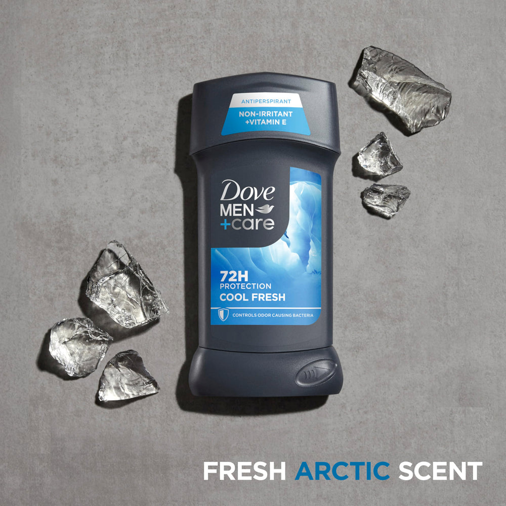Dove Men+Care Cool Fresh moisturizer visual highlights skin comfort.