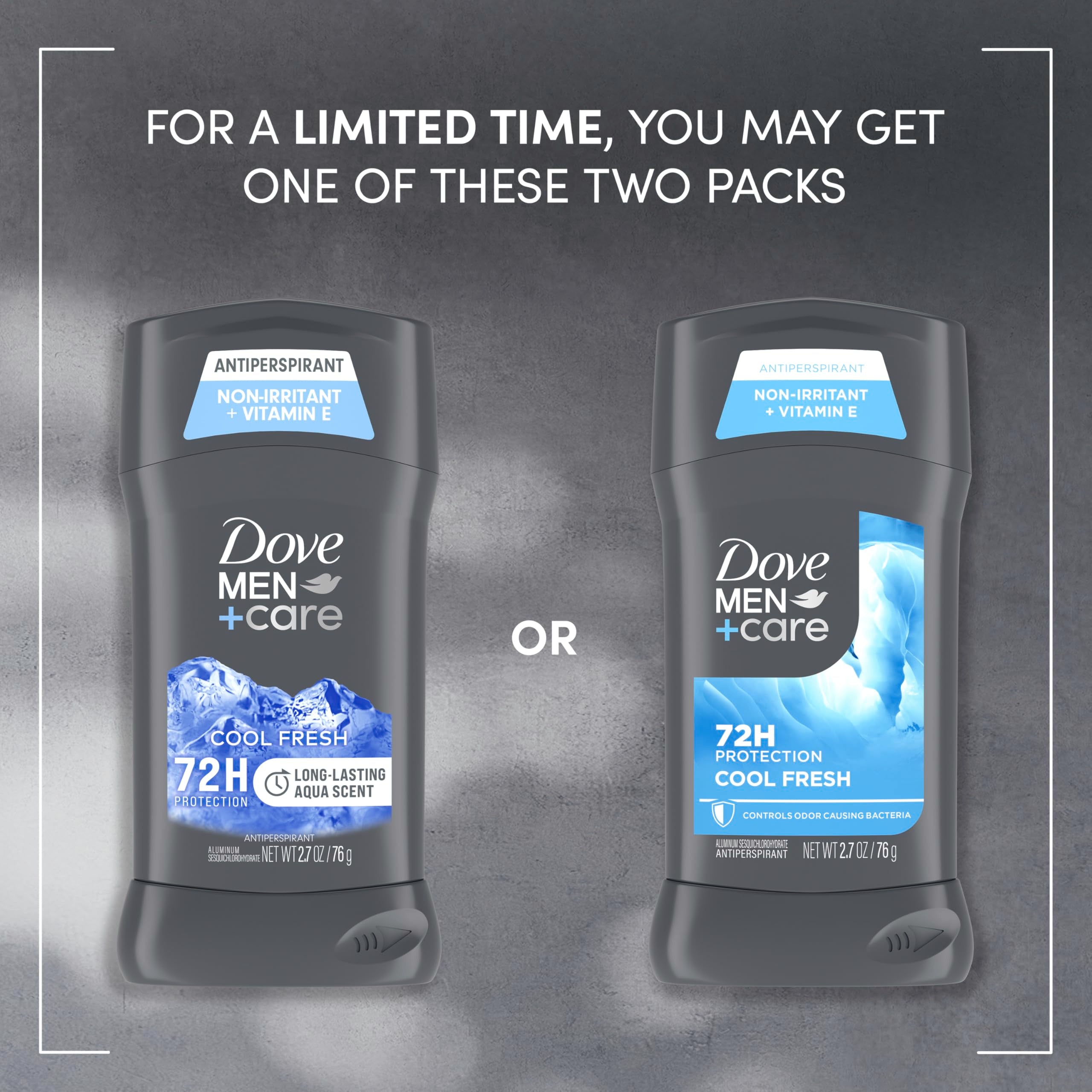 Dove Men+Care Cool Fresh stick underarm application for daily dryness and odor protection.