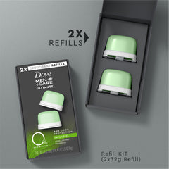 Dove Men+Care refill twist and click mechanism for easy use.