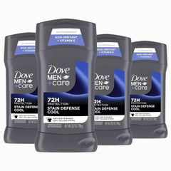 Dove Men+Care deodorant stick 4-count pack cool provides all-day odor protection and sweat defense.
