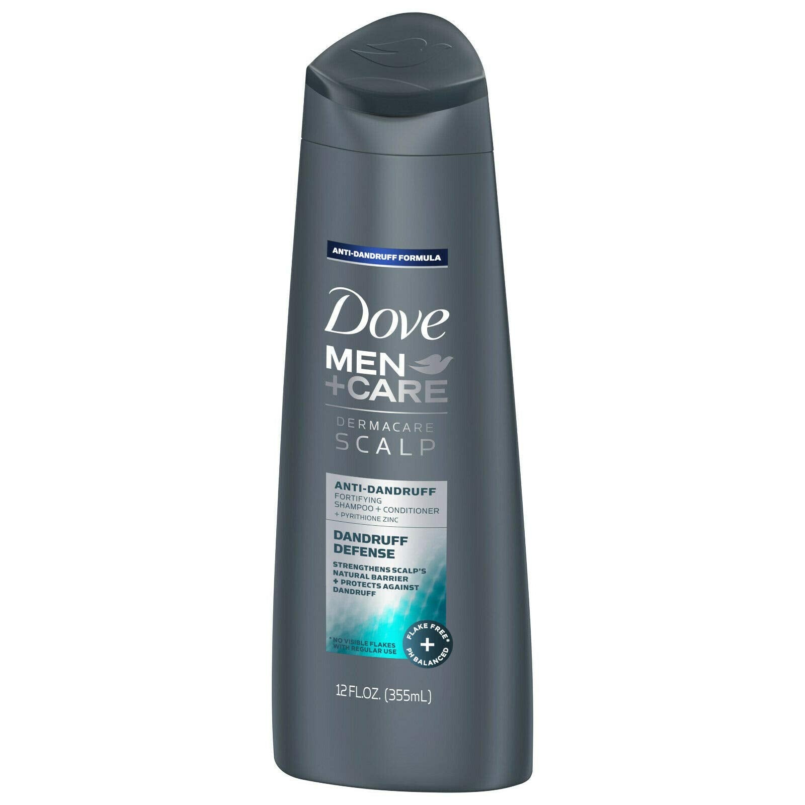 Dove Men+Care Dermacare Scalp lather shows cleansing with caffeine and zinc for thicker hair.