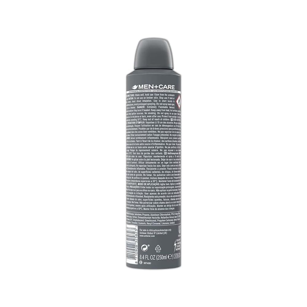 Dove Men+Care dry spray application showing quick-dry feel and comfortable wear.