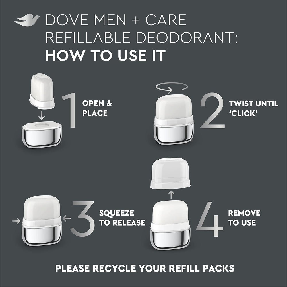 Dove Men+Care easy-refill twist-and-click application for quick changes