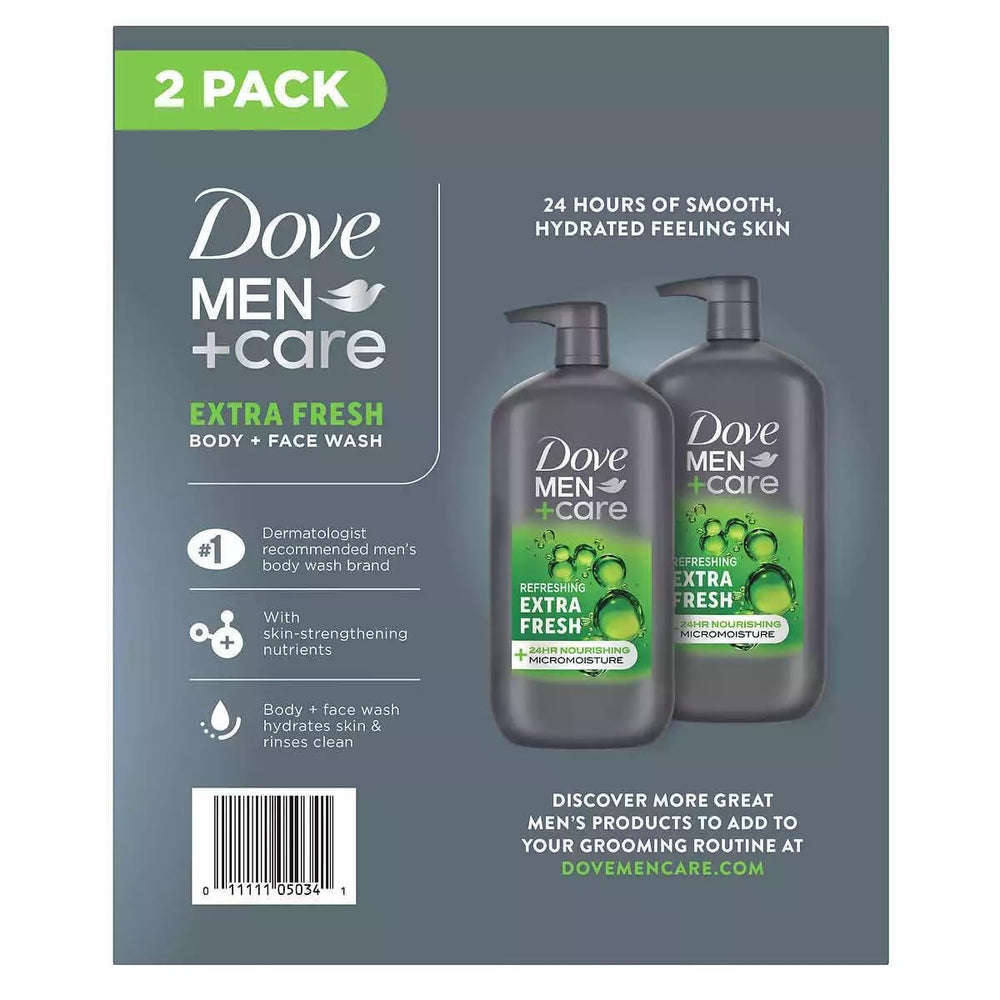 Dove Men+Care Extra Fresh bottle close-up for easy daily cleansing