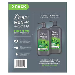 Dove Men+Care Extra Fresh bottle close-up for easy daily cleansing