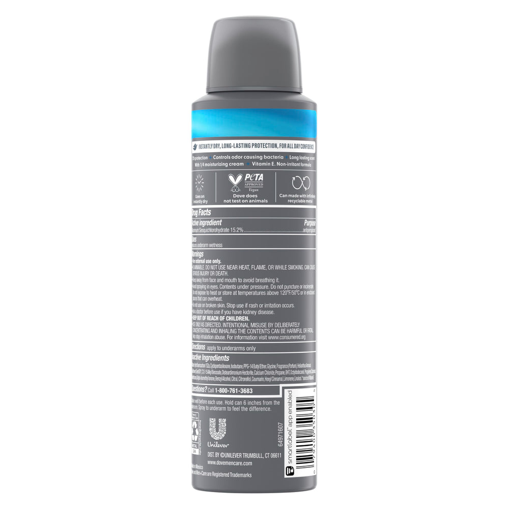 Dove Men+Care 72-hour protection visual emphasizes lasting odor and wetness defense.
