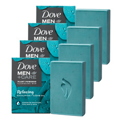 Dove Men+Care plant-based eucalyptus bar in full view for refreshing skin
