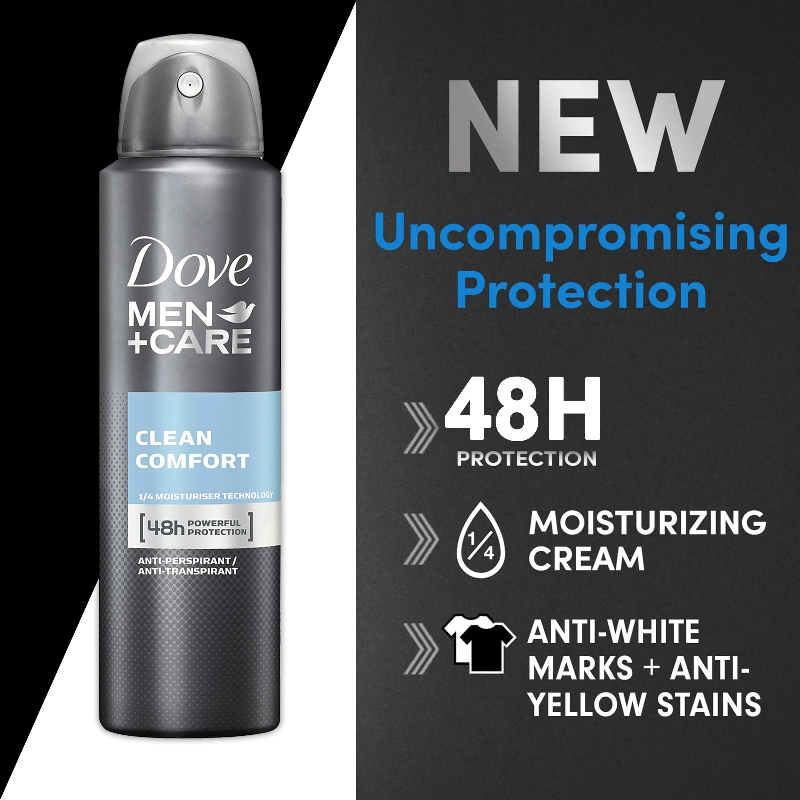 Dove Men+Care quarter moisturizer technology illustrates skin comfort.