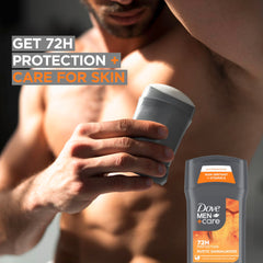 Dove Men+Care Rustic Sandalwood packaging box shows convenient multi-pack for on-the-go protection.