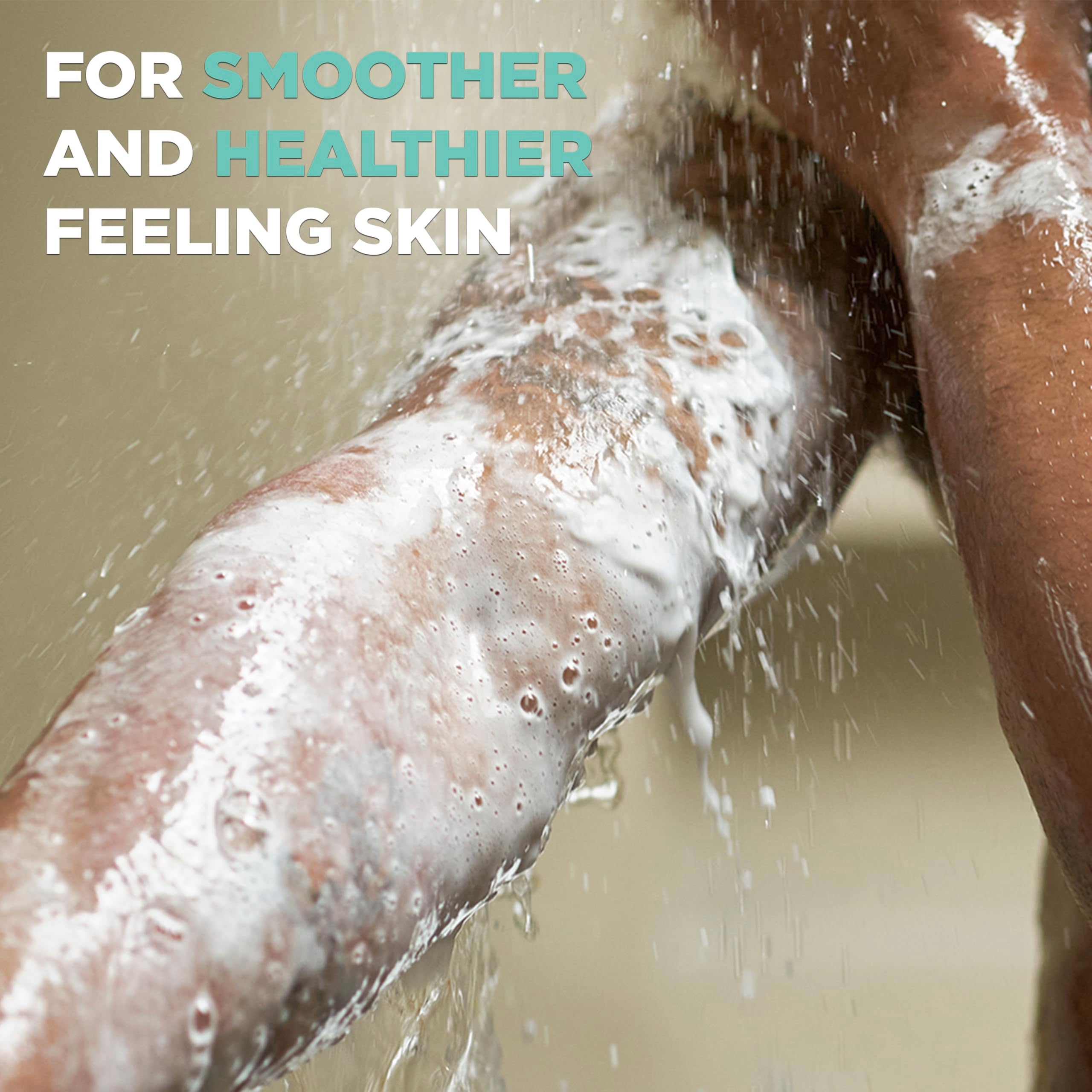 DOVE MEN + CARE Sensitive Skin bottle demonstrates dry skin comfort after shower.