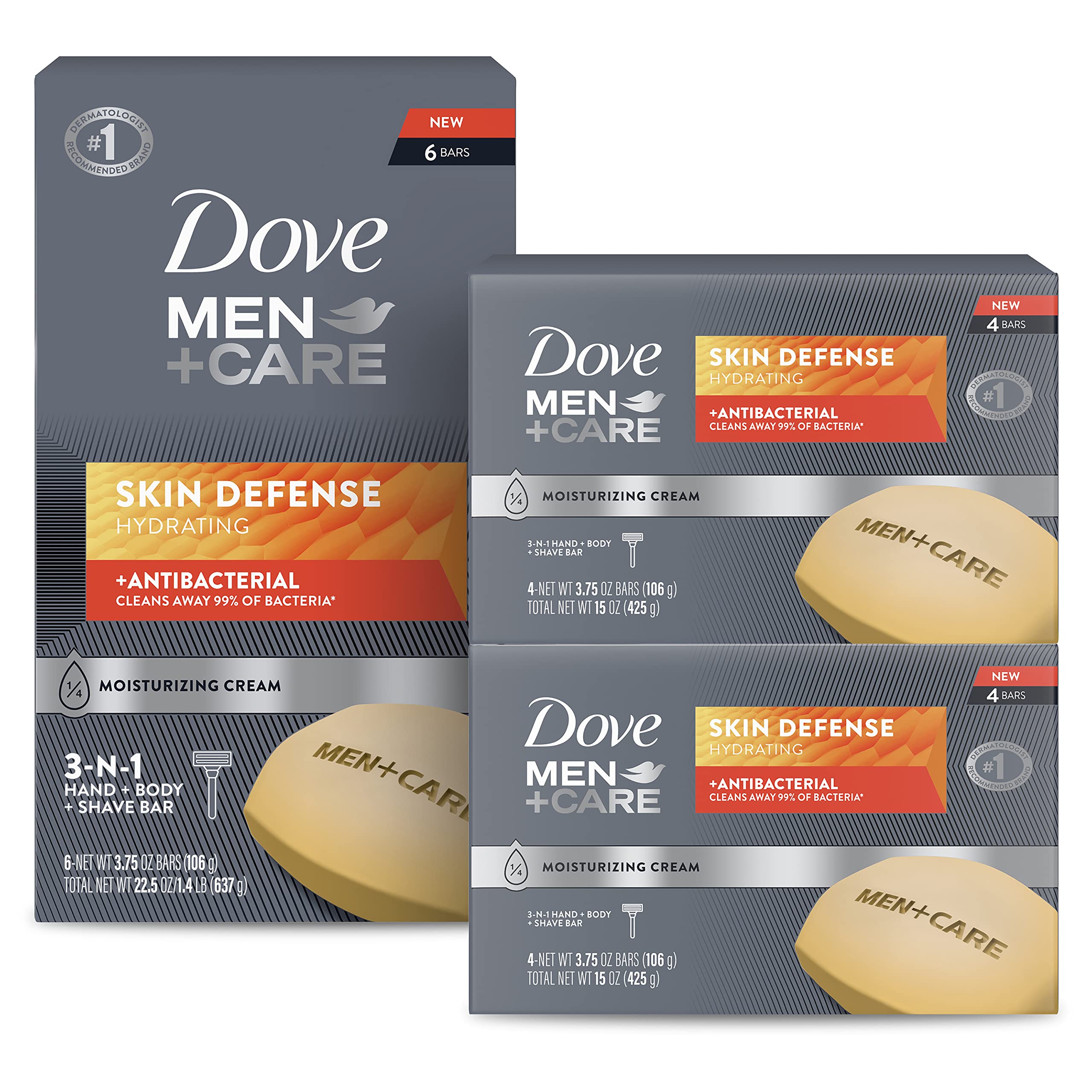 Dove Men+Care Skin Defense bar in box, ready for daily cleansing.