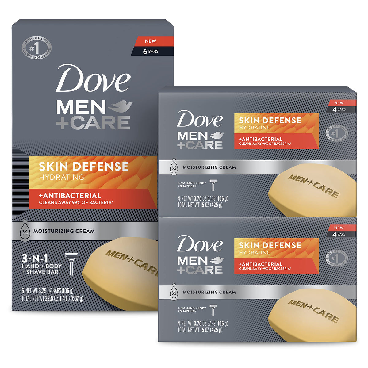 Dove Men+Care Skin Defense bar in box, ready for daily cleansing.
