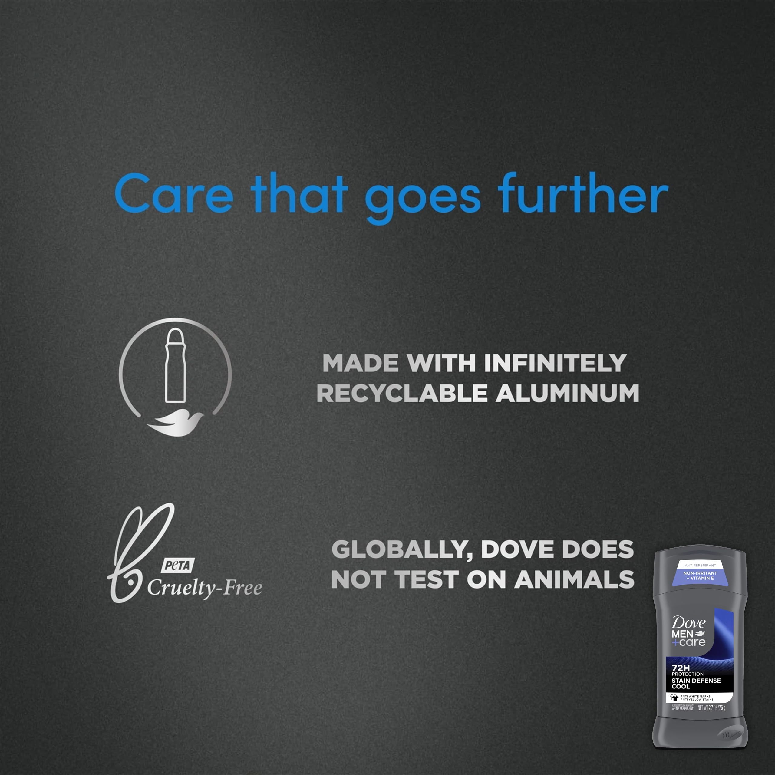 Dove Men+Care moisturizing cream and vitamin E supports comfortable underarm skin.
