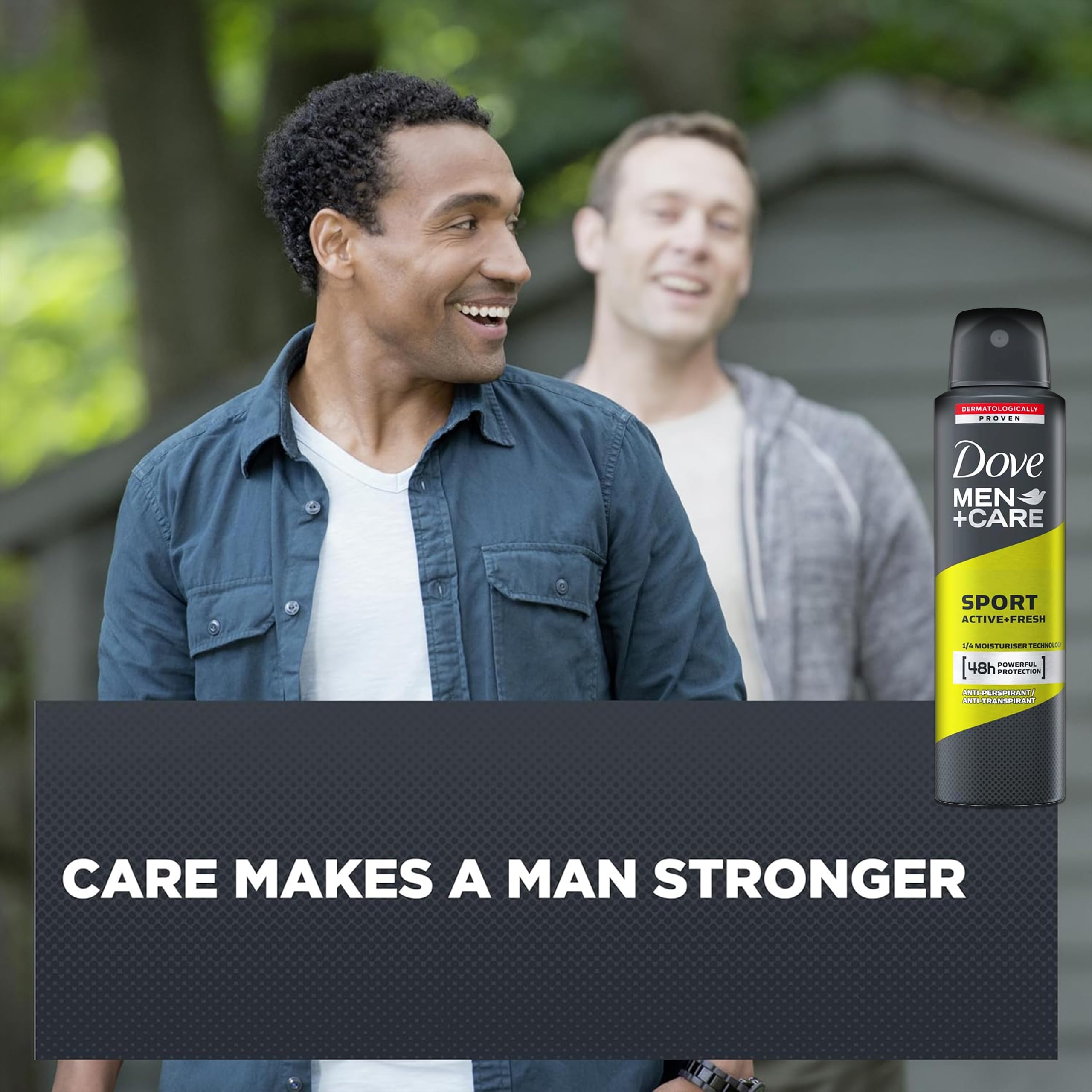 Dove Men+Care Sport Active+Fresh six-pack display for convenient daily freshness.