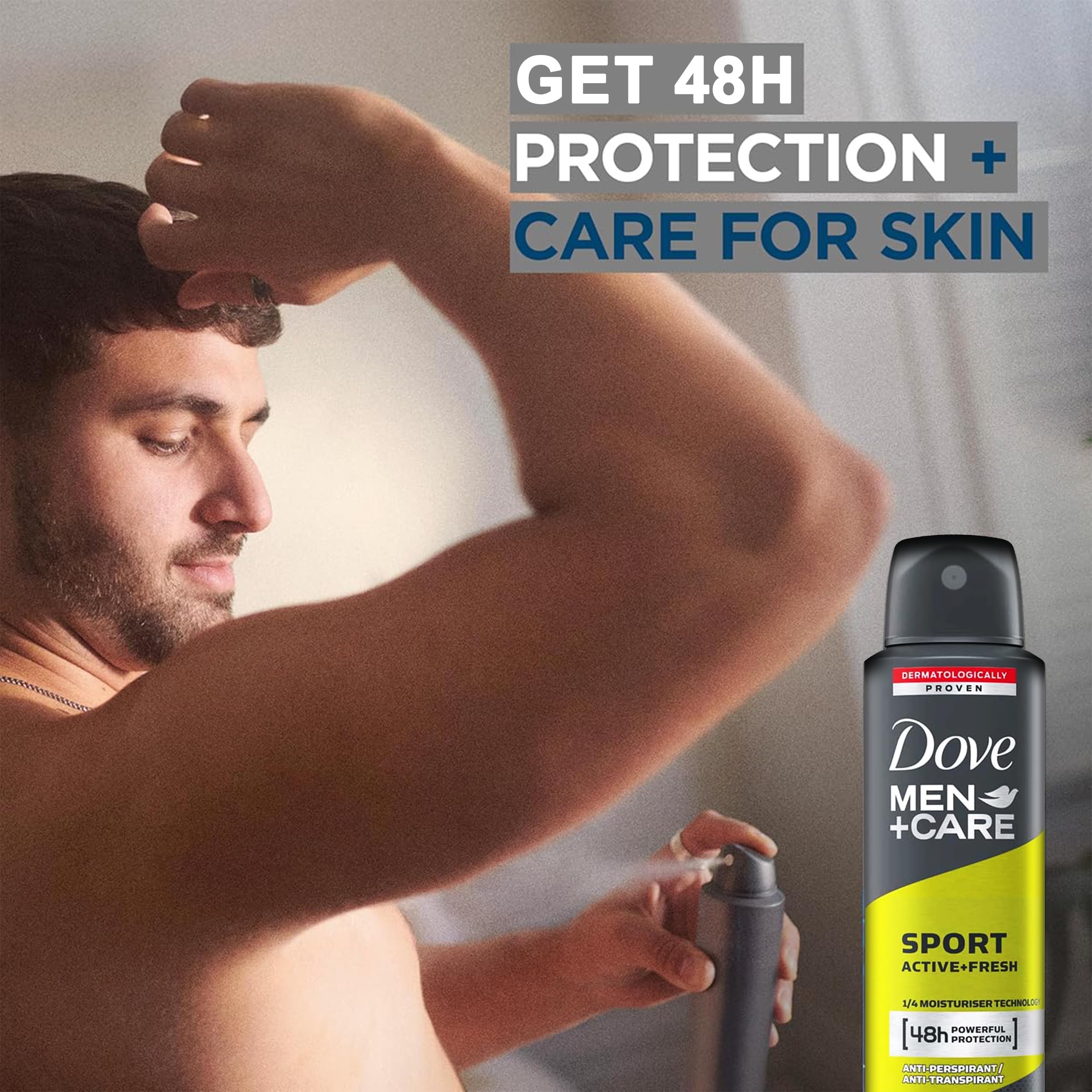 Dove Men+Care Sport Active+Fresh scent on skin after spray for confidence.