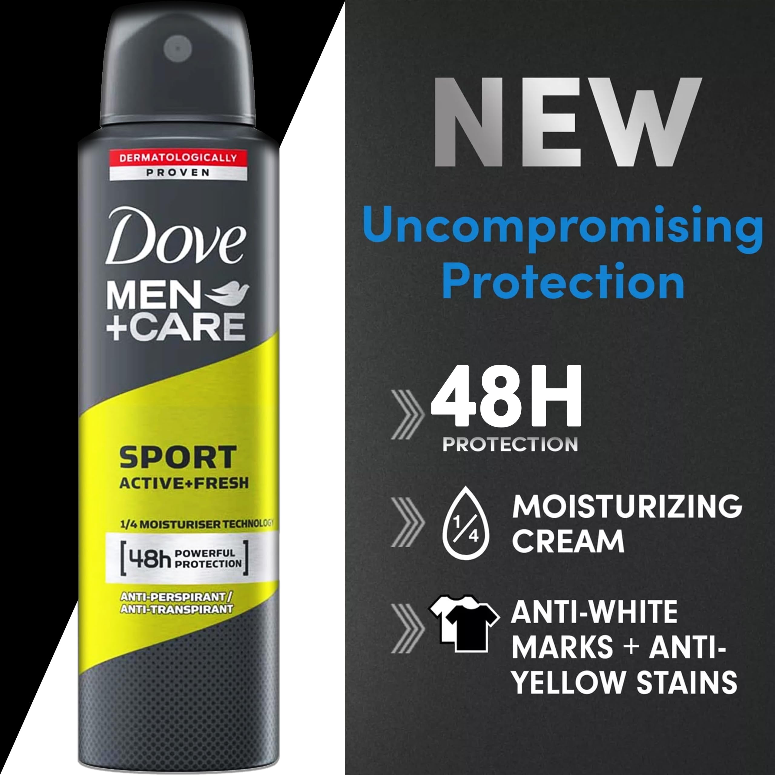 Dove Men+Care Sport Active+Fresh spray during workouts for stay-dry performance.