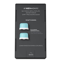 Dove Men+Care stainless steel deodorant case highlighting durable, reusable packaging