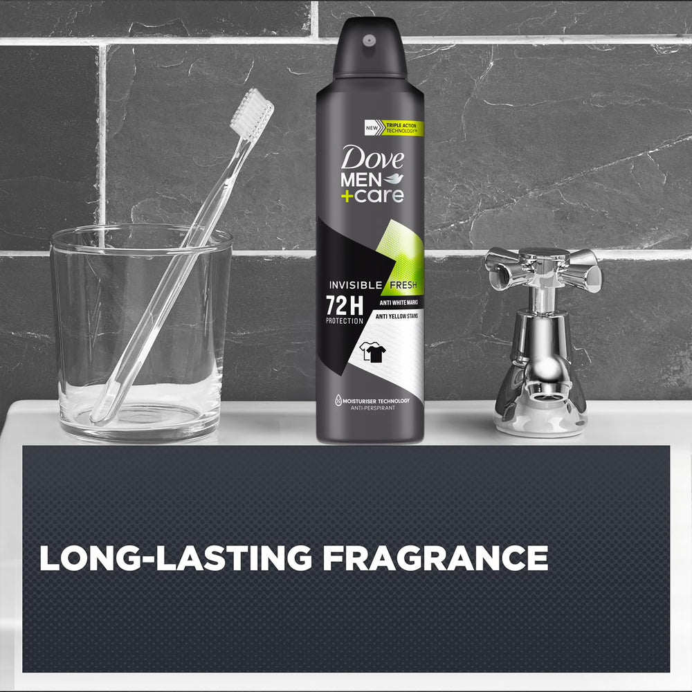 Dove Men+Care Triple Action Technology reduces white marks on dark fabrics.
