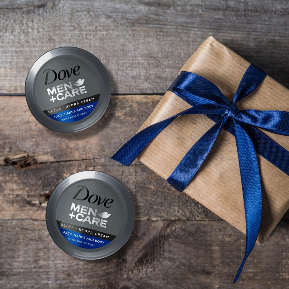 Dove Men+Care Ultra Hydra Cream Lotion TSA-friendly travel-size jar.
