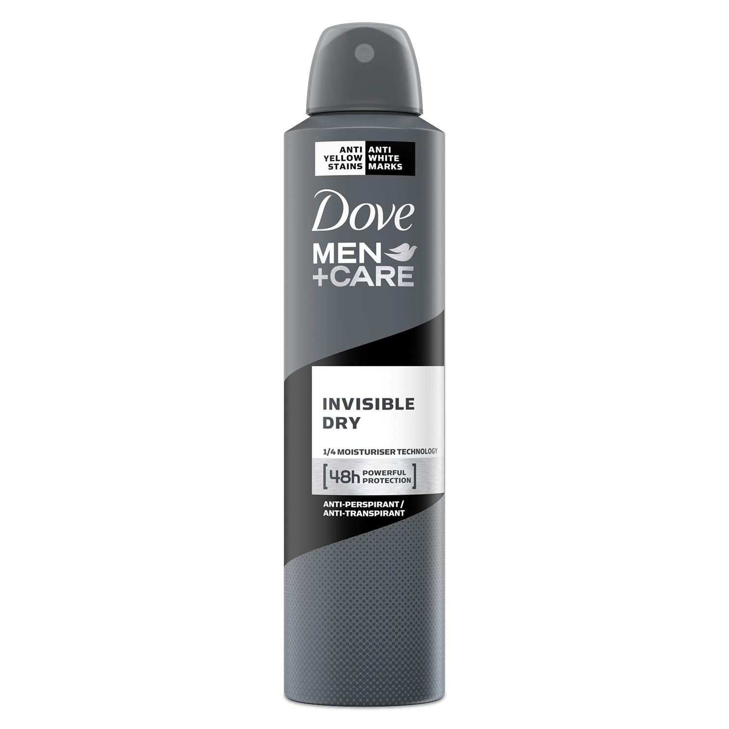 Dove Men+Care invisible dry aerosol can shows long-lasting protection with invisible finish.