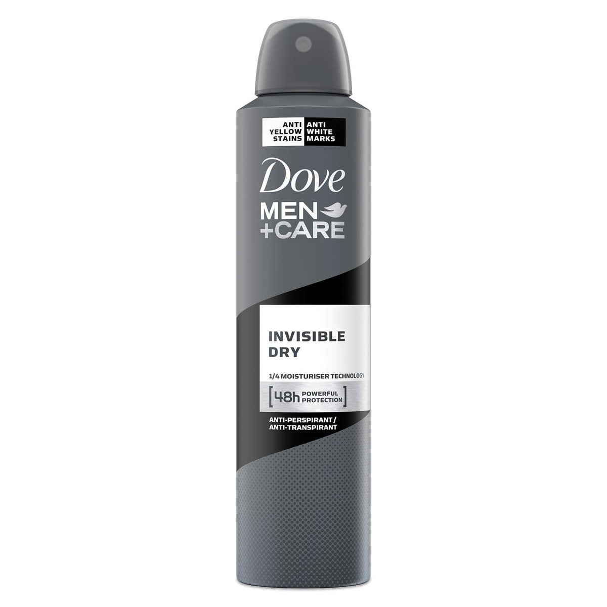 Dove Men+Care invisible dry aerosol can shows long-lasting protection with invisible finish.