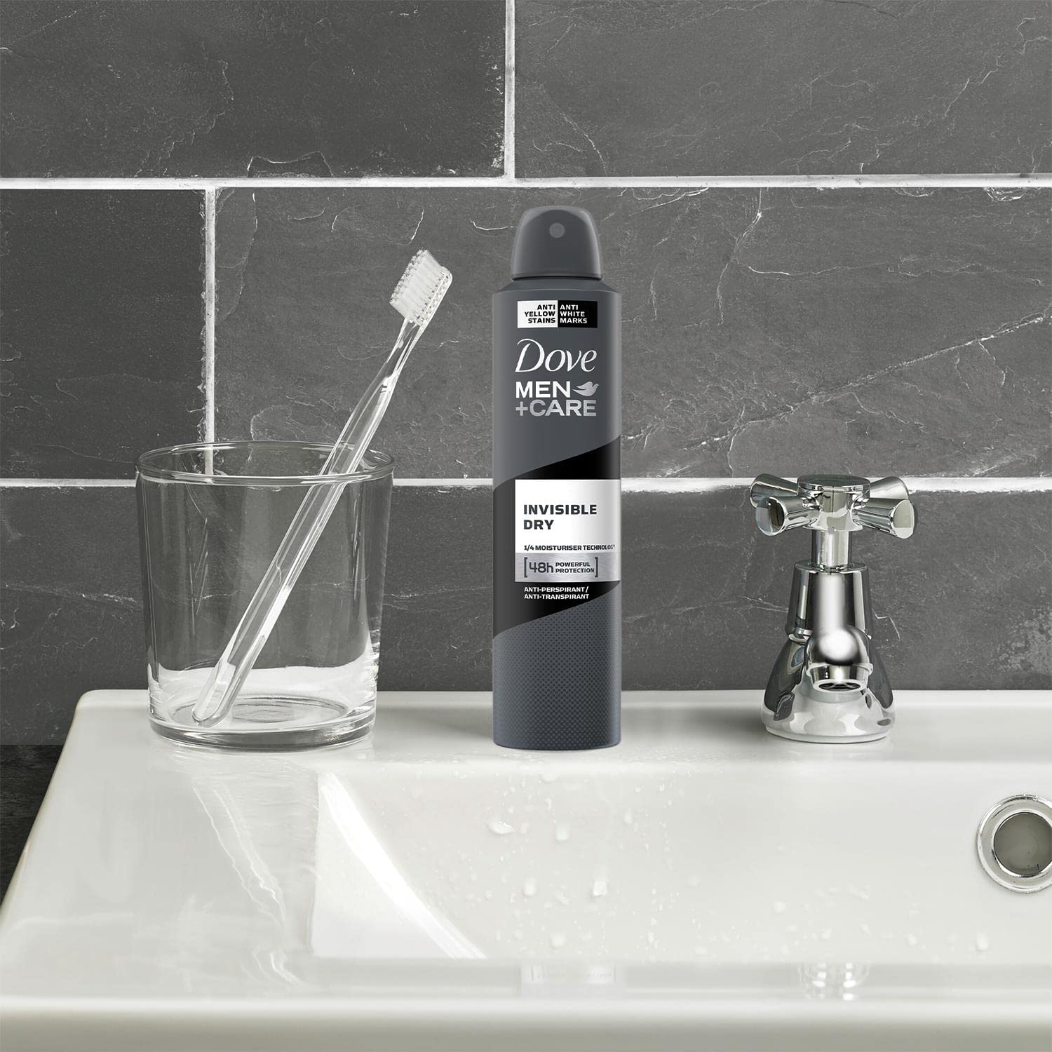 Dove Men+Care invisible-dry finish on spray ensures discreet daily use.