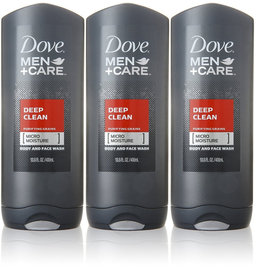 Dove Men+Care Deep Clean 3-pack bottle for refreshed skin and easy rinse