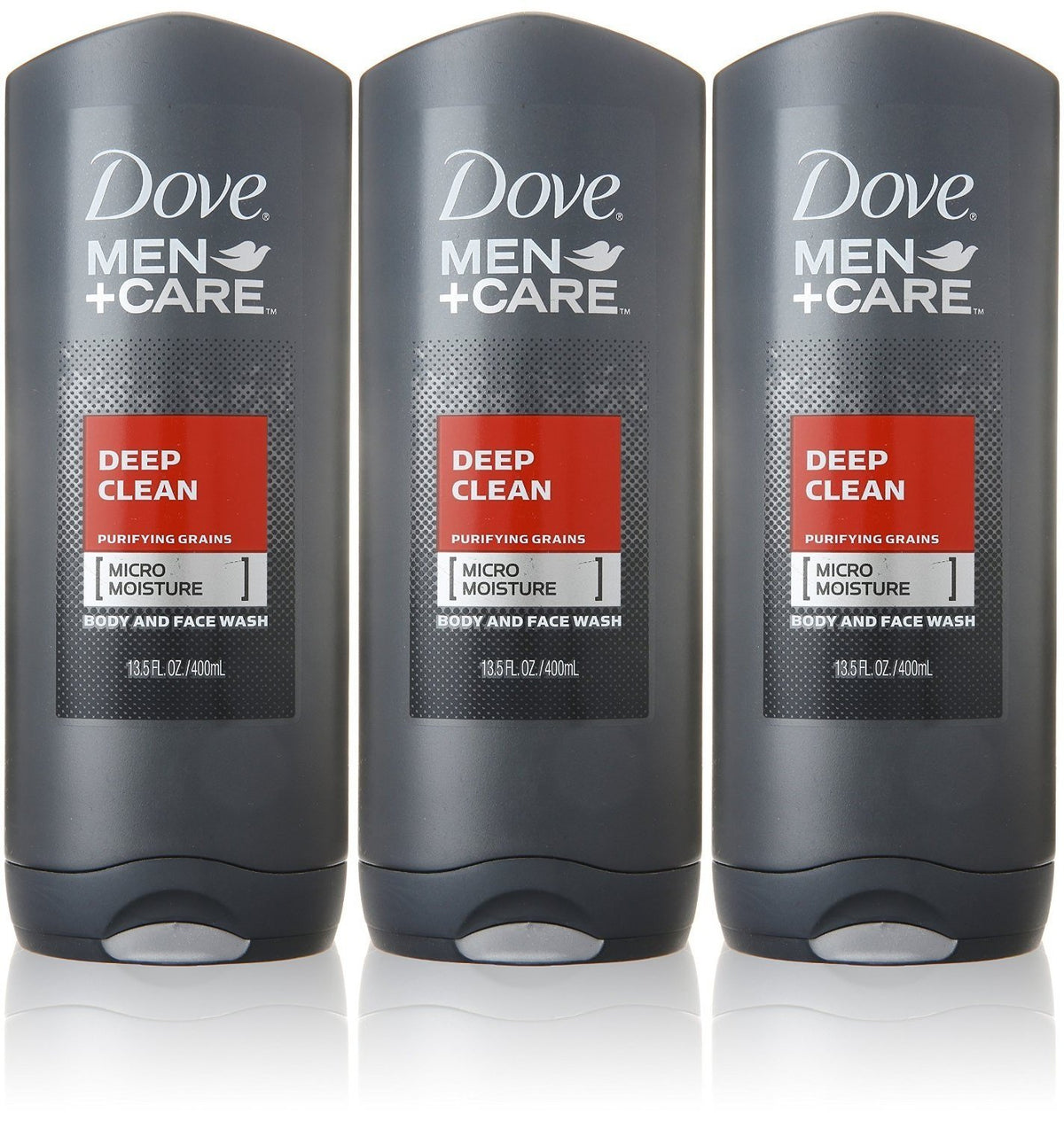 Dove Men+Care Deep Clean 3-pack bottle for refreshed skin and easy rinse