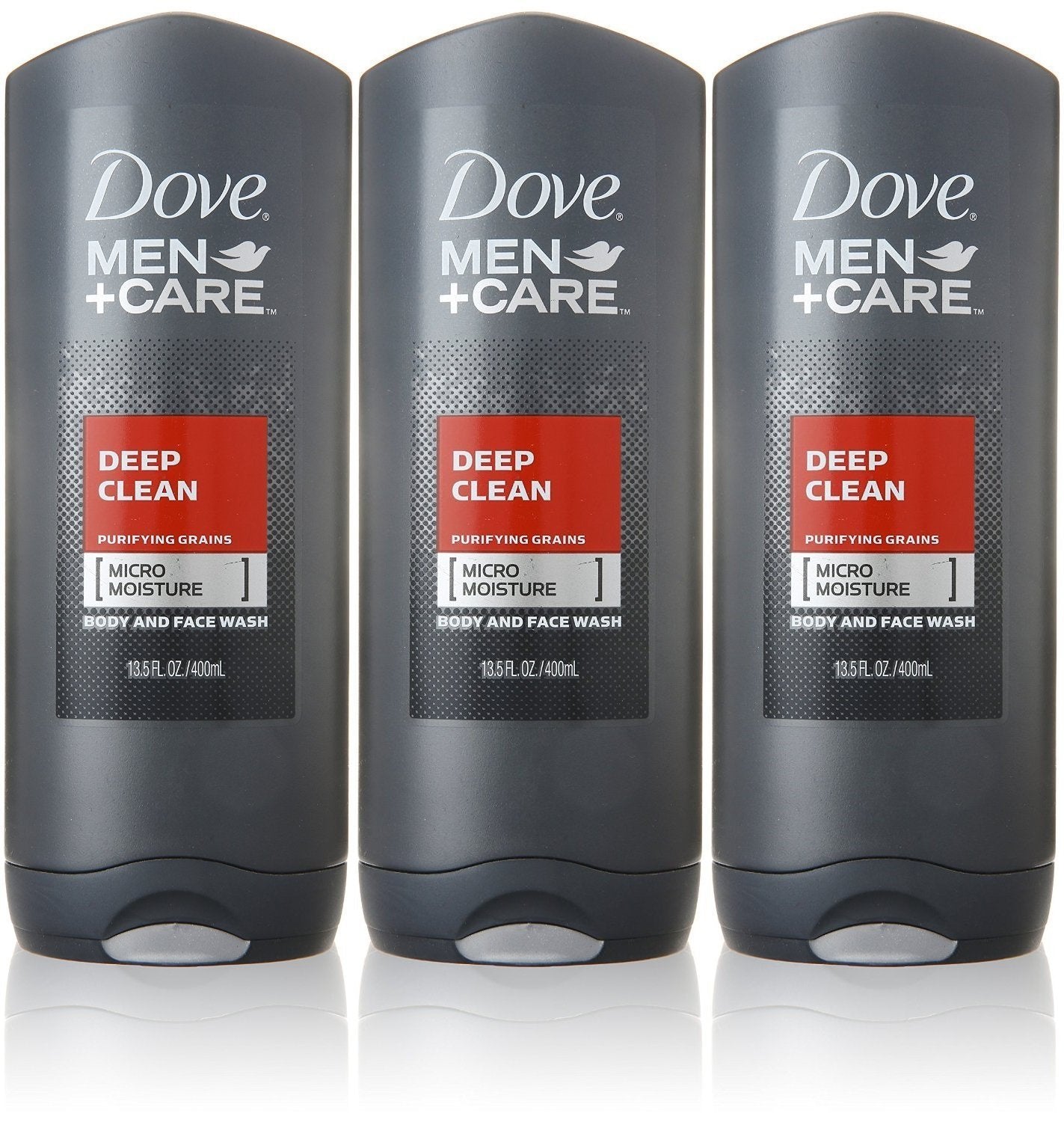 Dove Men+Care Deep Clean 3-pack bottle for refreshed skin and easy rinse
