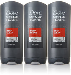 Dove Men+Care Deep Clean 3-pack bottle for refreshed skin and easy rinse