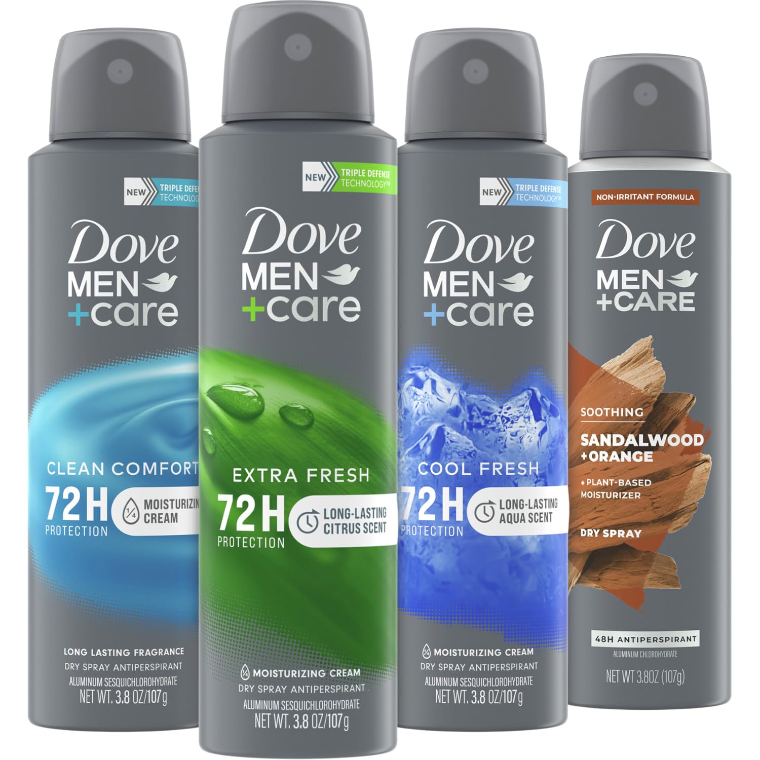 Dove Men+Care Dry Spray Cool Fresh bottle for long-lasting freshness with dermatologist-tested protection