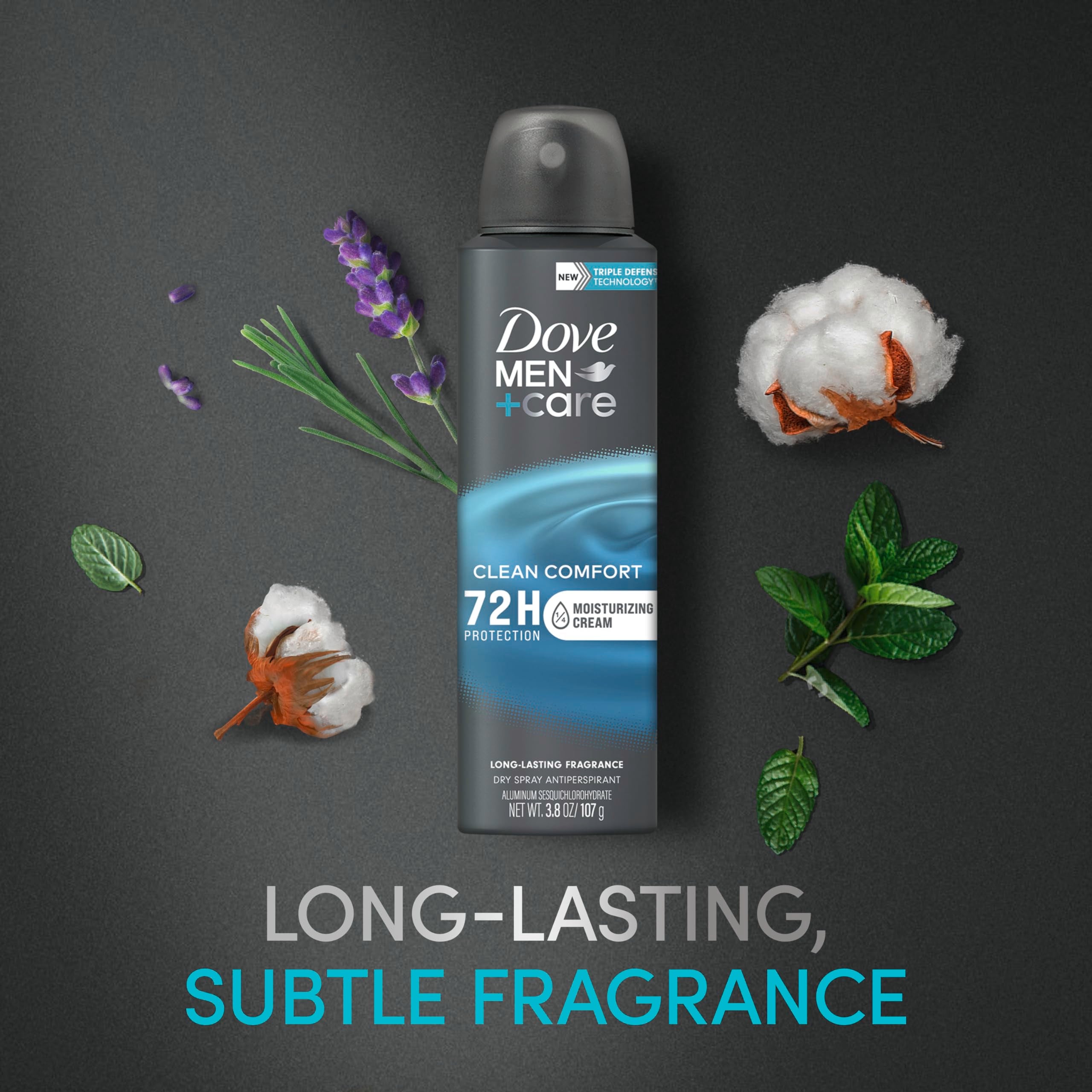 Dove Men+Care label highlights dermatologist-tested formulation and skin-friendly design